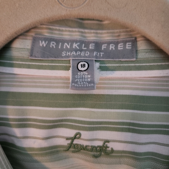 FOXCROFT GREEN AND WHITE STRIPED LADIES NO IRON LONG SLEEVE SHIRT SIZE 18 - Picture 3 of 5